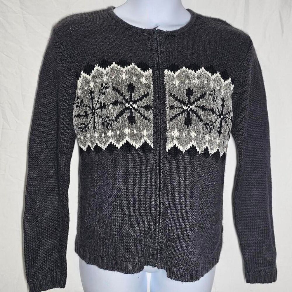 vintage y2k 90s winter snowflake grey knit cardigan